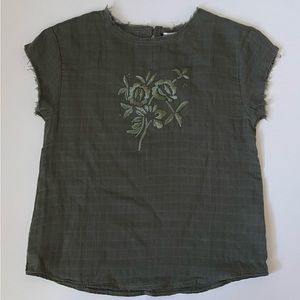 Louis Louise Girls’ Khaki Top w/ Khaki Floral Embroidery